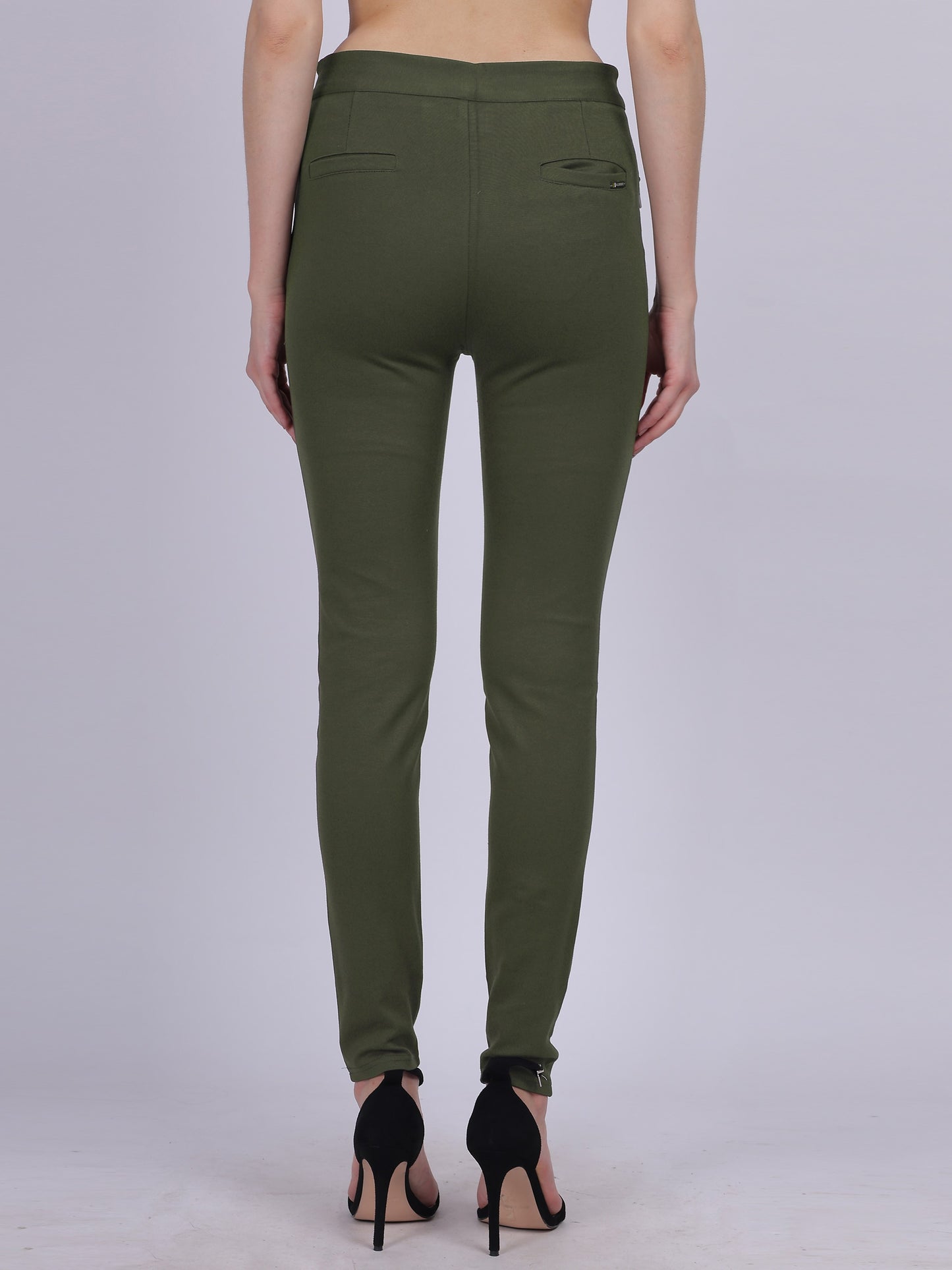 Olive Narrow Fit Stretchable Pleated Fashion Pants