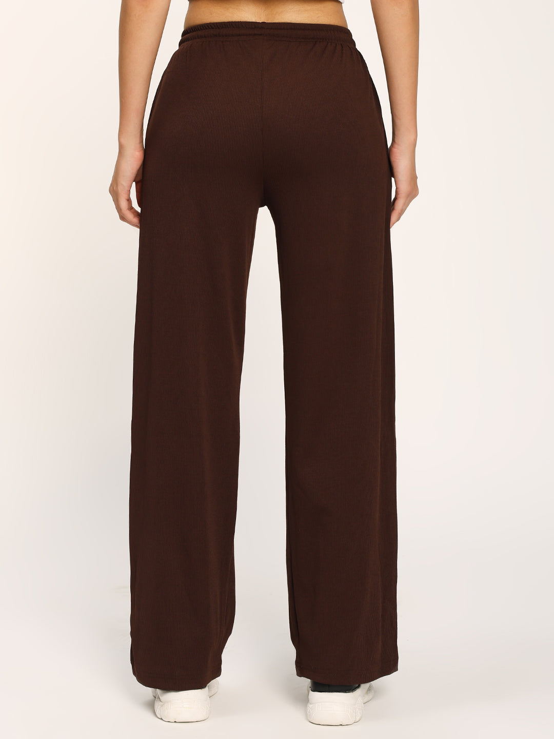 Coffee Textured Rib Straight Fit Fashion Pants