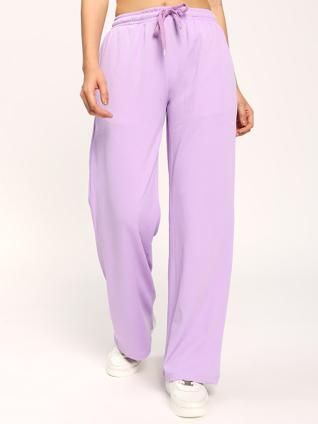 Lilac Textured Rib Straight Fit Fashion Pants