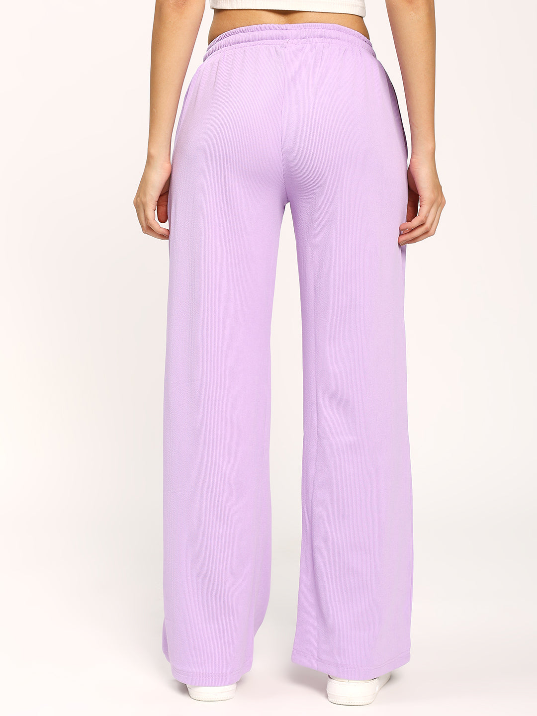 Lilac Textured Rib Straight Fit Fashion Pants