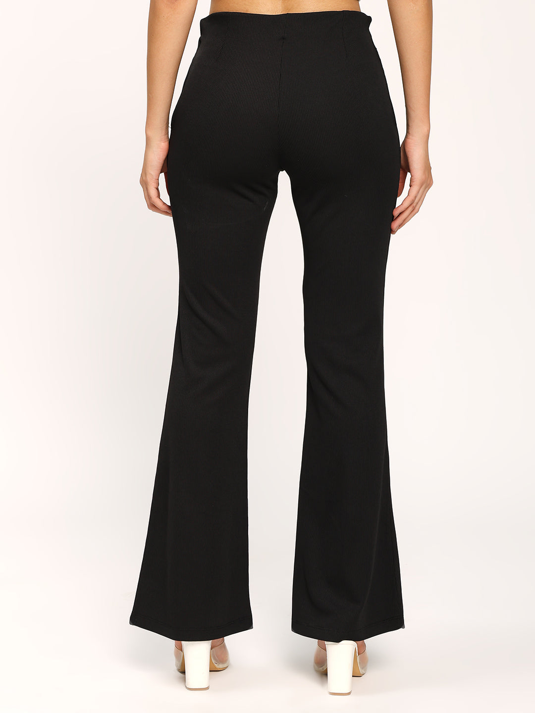 Black Textured Flare Fit Fashion Pants