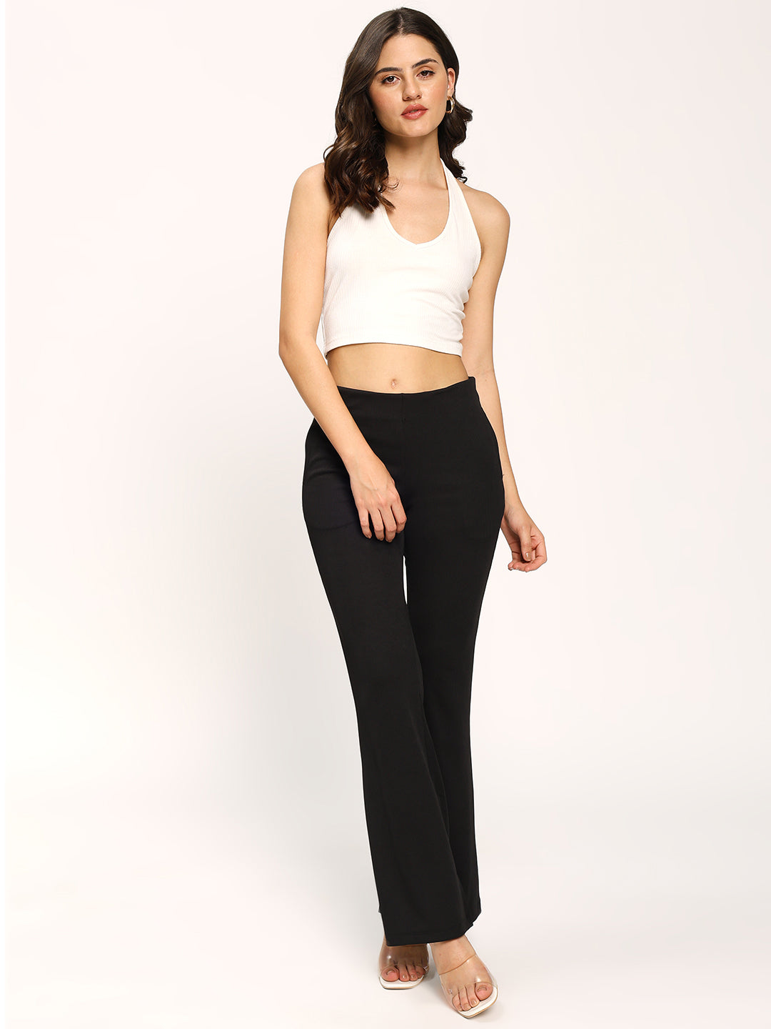 Black Textured Flare Fit Fashion Pants