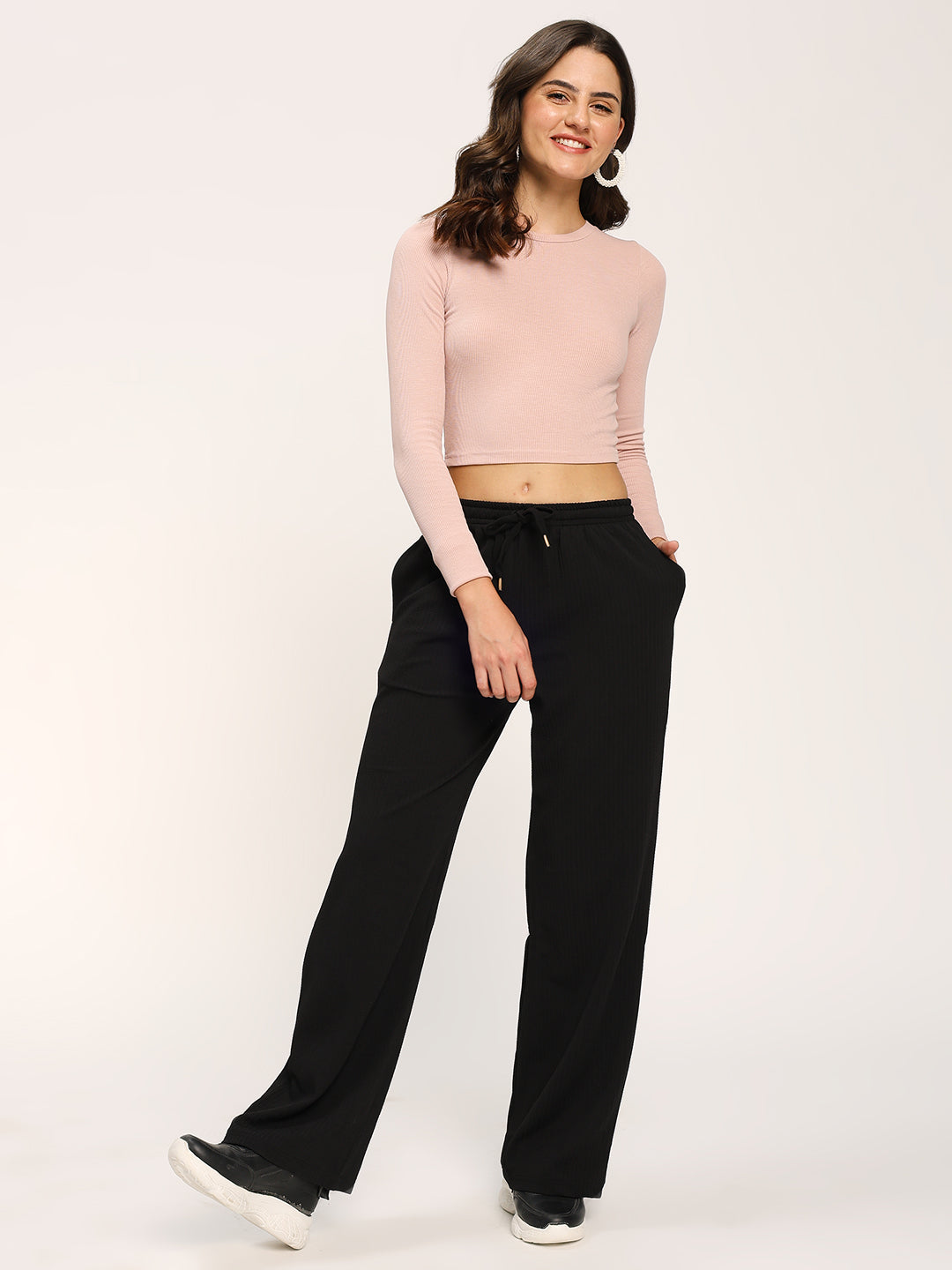 Black Textured Straight Fit Fashion Pant