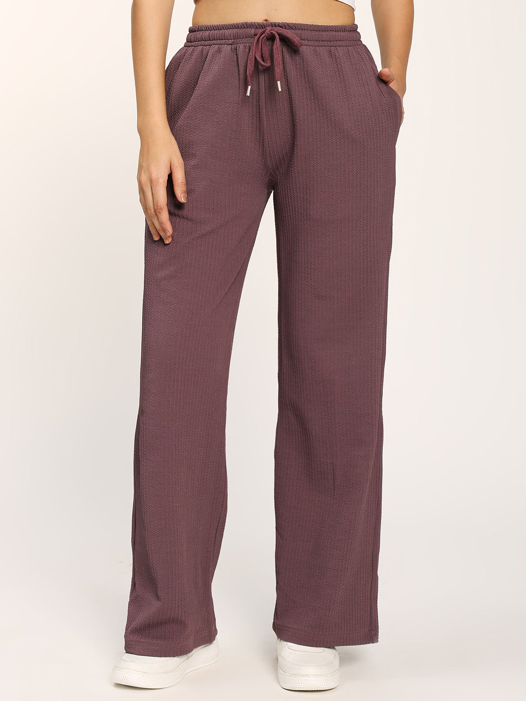 Purple Textured Straight Fit Fashion Pant