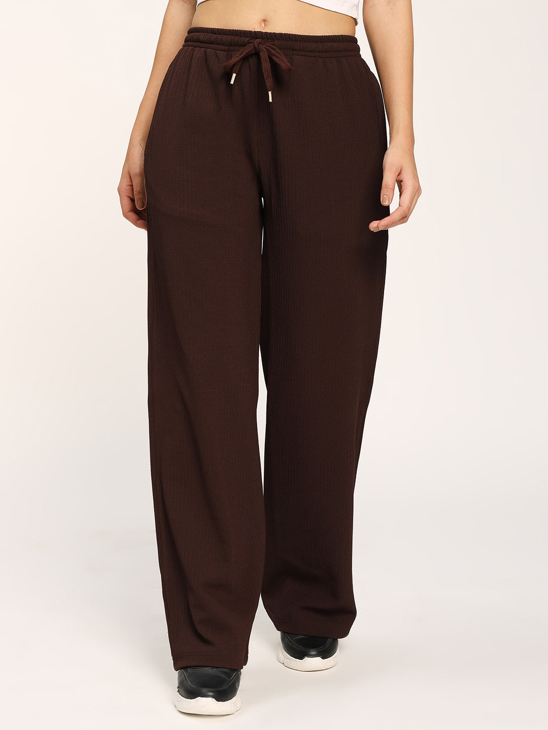 Coffee Textured Straight Fit Fashion Pant