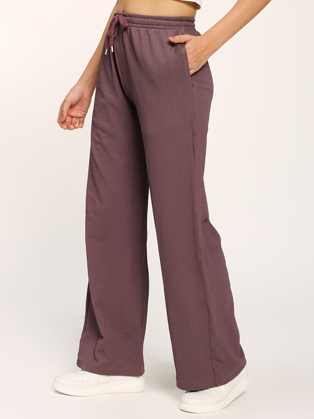 Purple Textured Straight Fit Fashion Pant