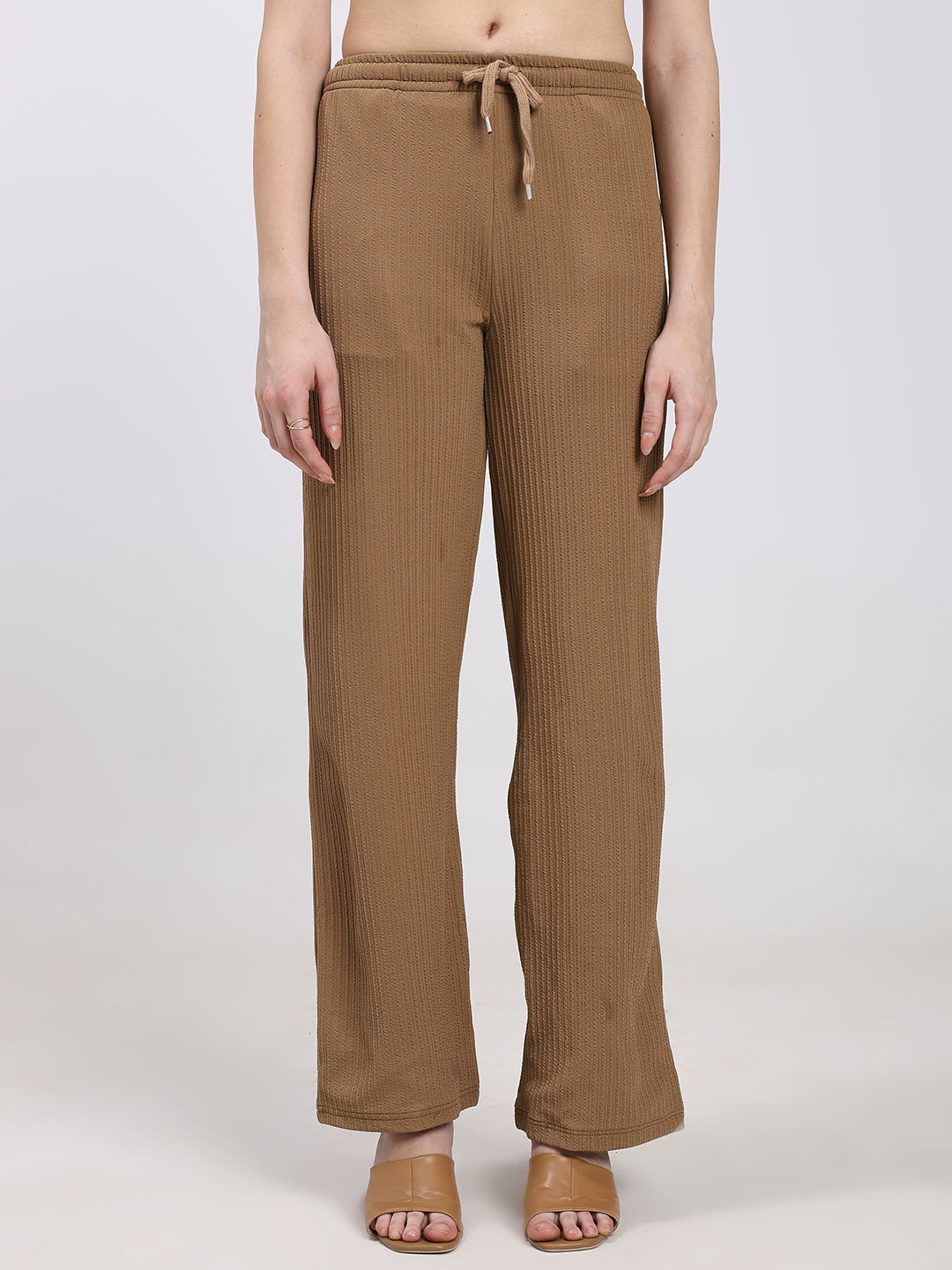Beige Textured Straight Fit Fashion Pant