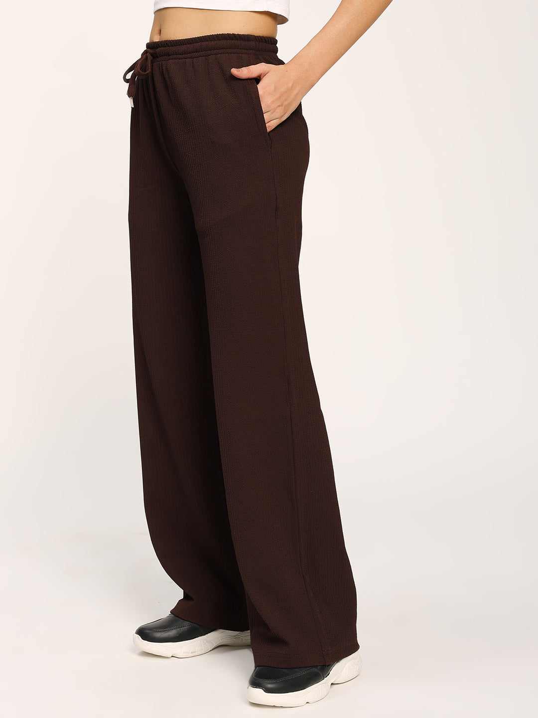 Coffee Textured Straight Fit Fashion Pant