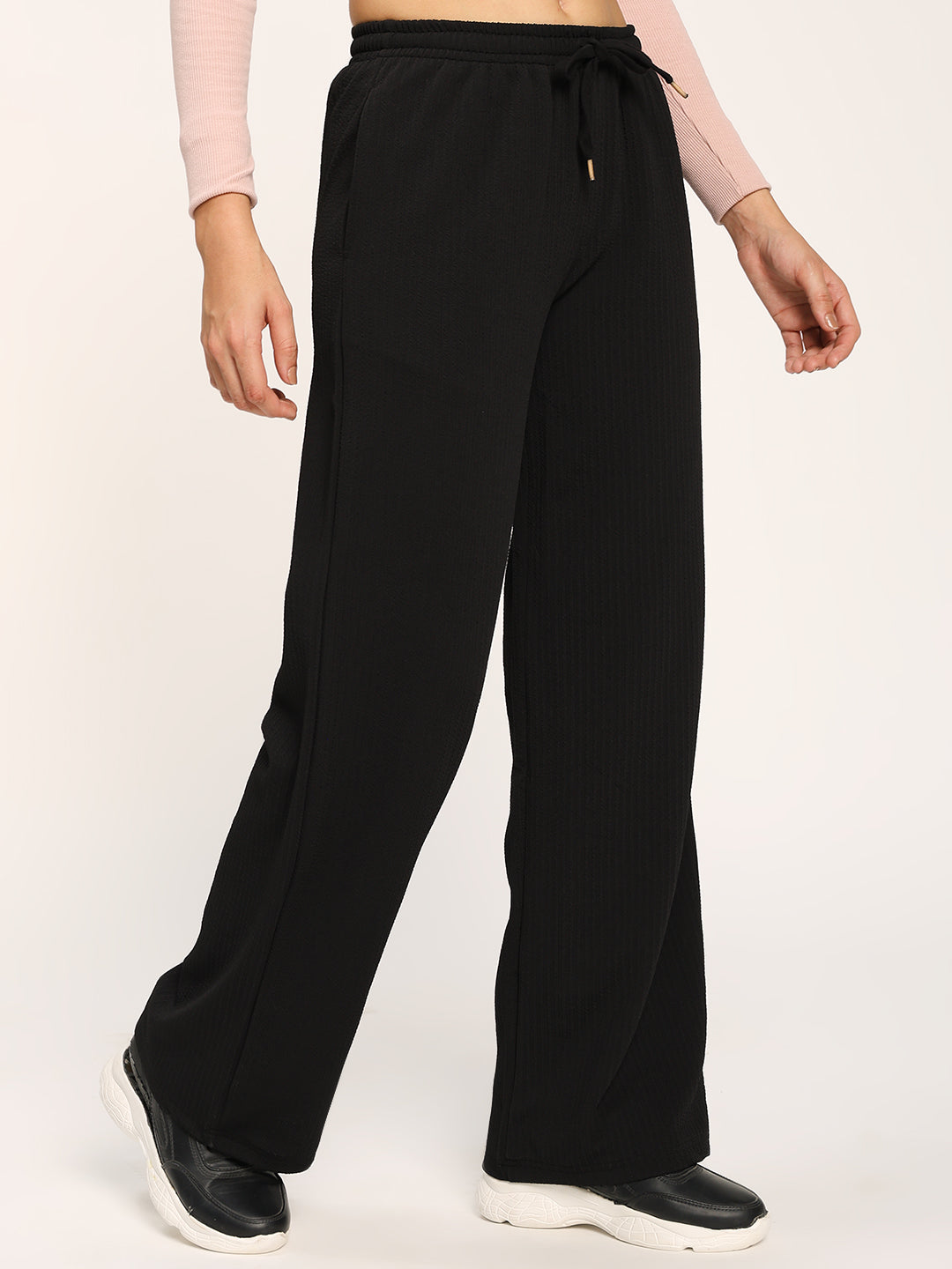 Black Textured Straight Fit Fashion Pant