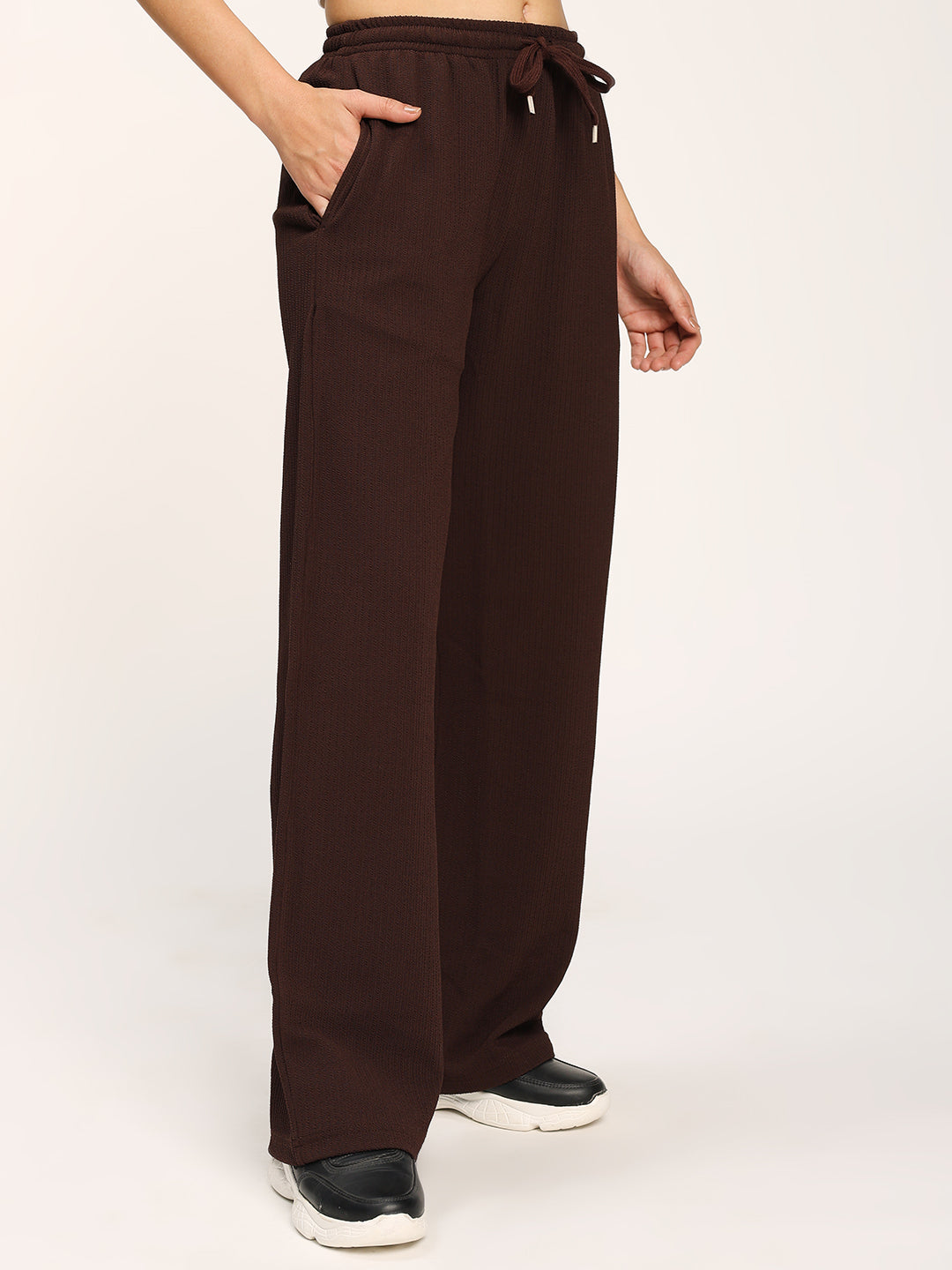 Coffee Textured Straight Fit Fashion Pant