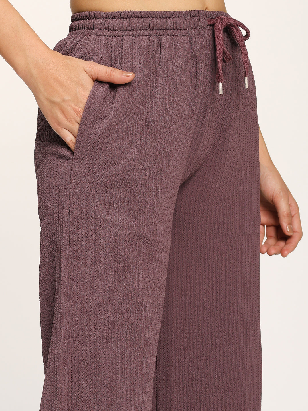 Purple Textured Straight Fit Fashion Pant