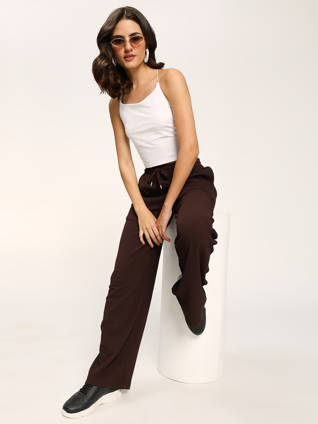 Coffee Textured Straight Fit Fashion Pant