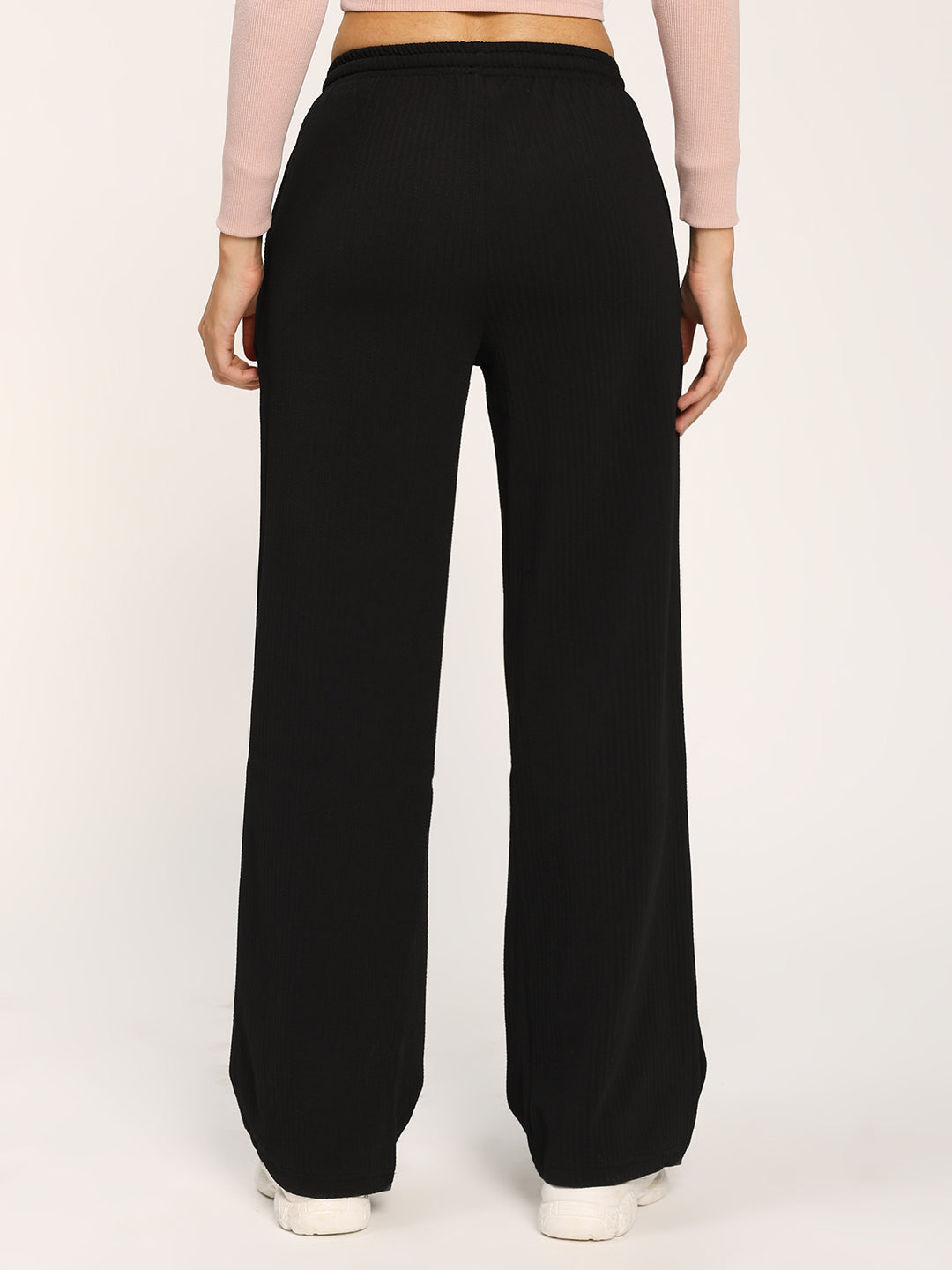 Black Textured Straight Fit Fashion Pant