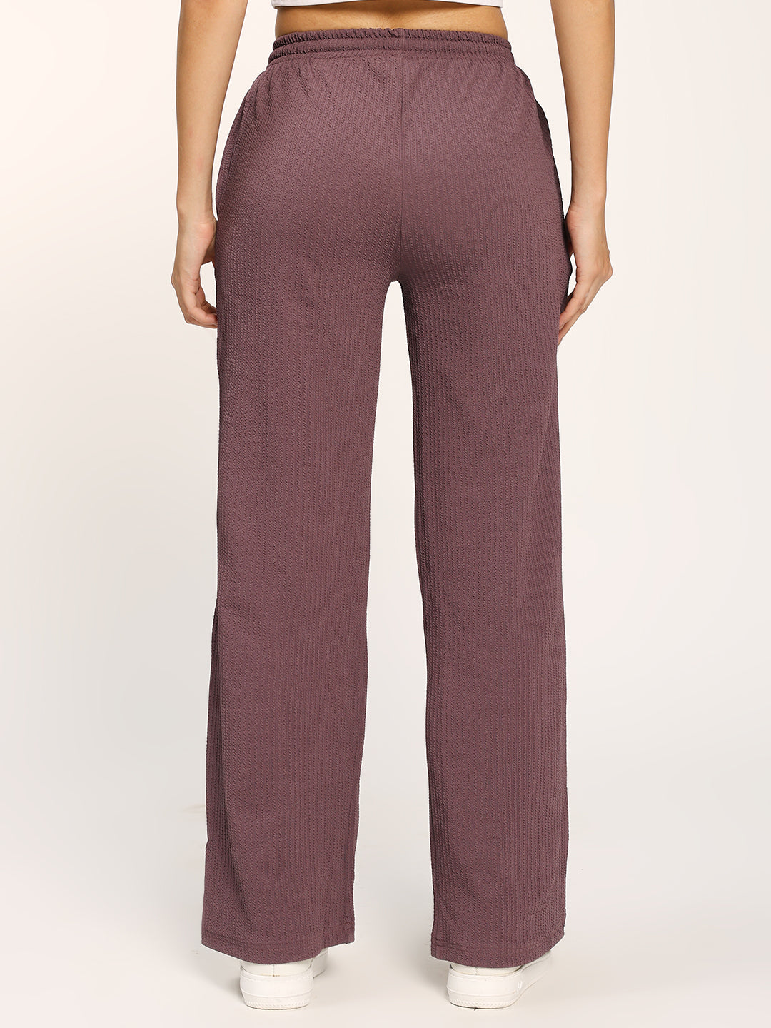 Purple Textured Straight Fit Fashion Pant