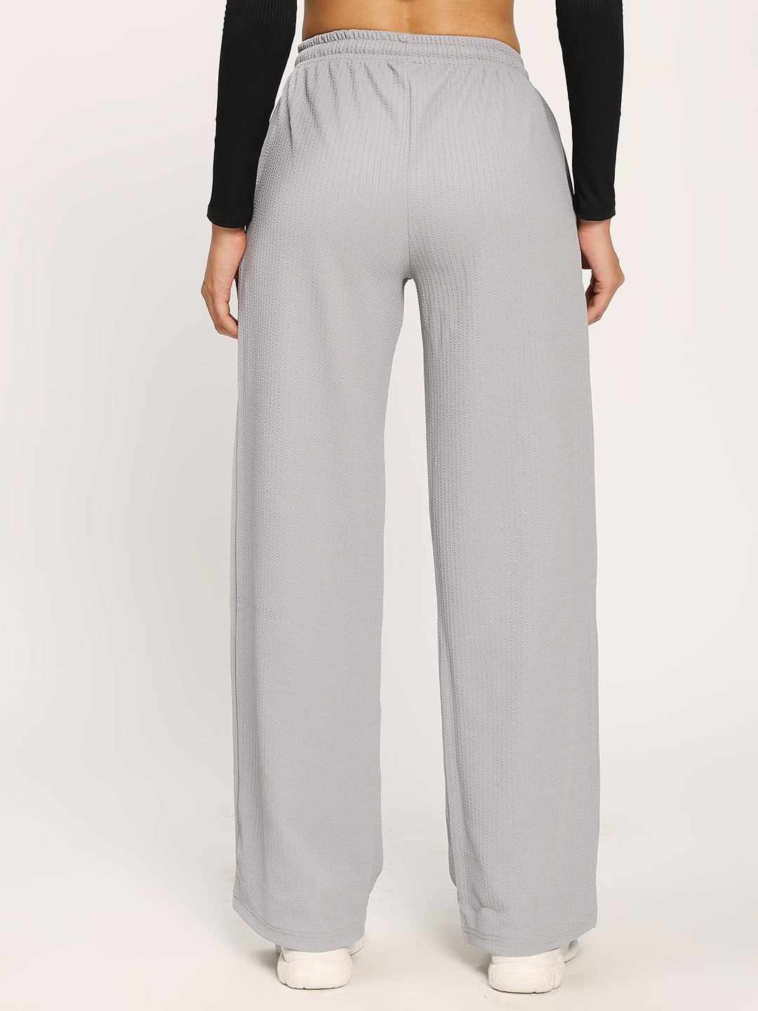 Grey Textured Straight Fit Fashion Pant