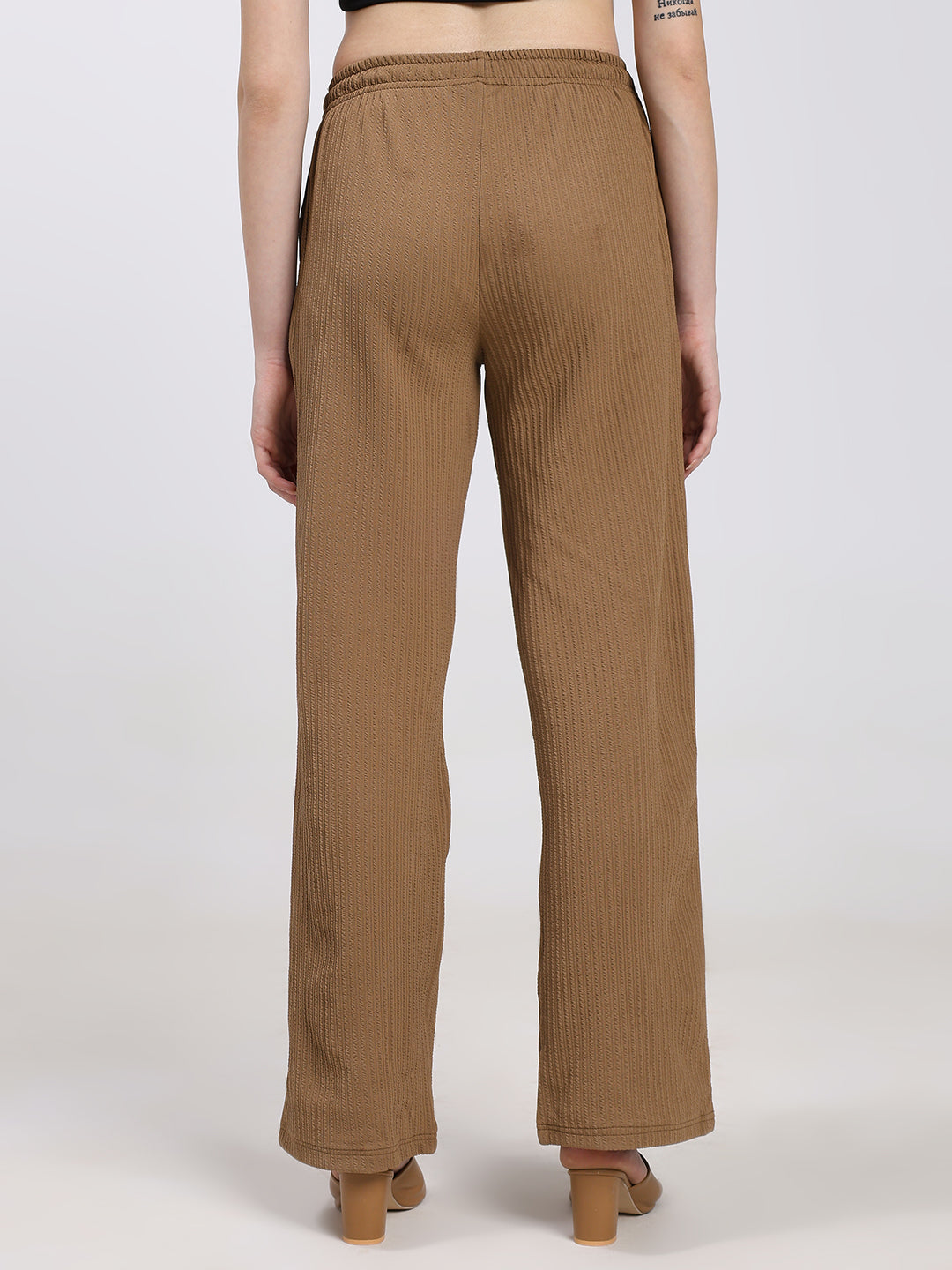 Beige Textured Straight Fit Fashion Pant