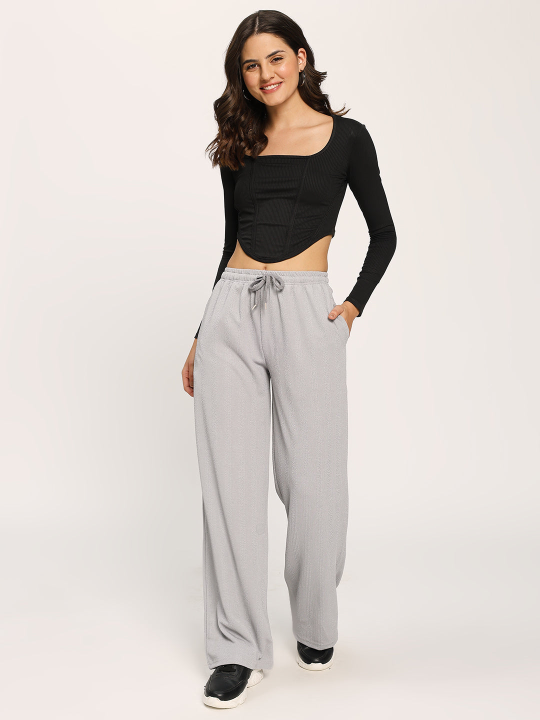 Grey Straight Fit Fashion Pant