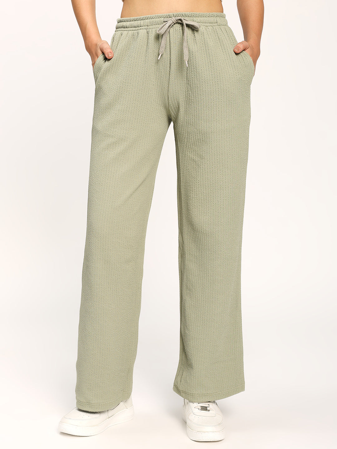 Pista Green Textured Straight Fit Fashion Pant