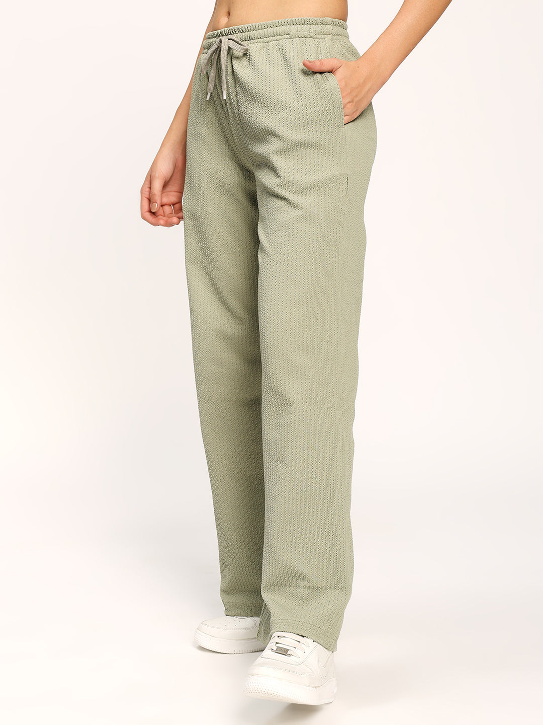 Pista Green Textured Straight Fit Fashion Pant