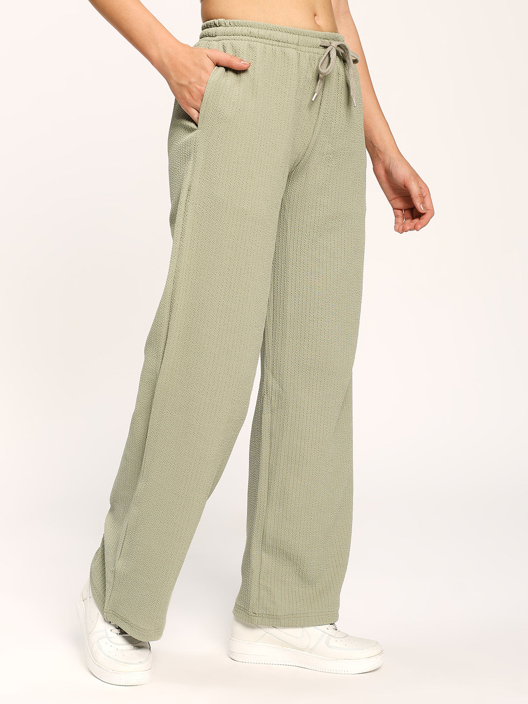 Pista Green Textured Straight Fit Fashion Pant