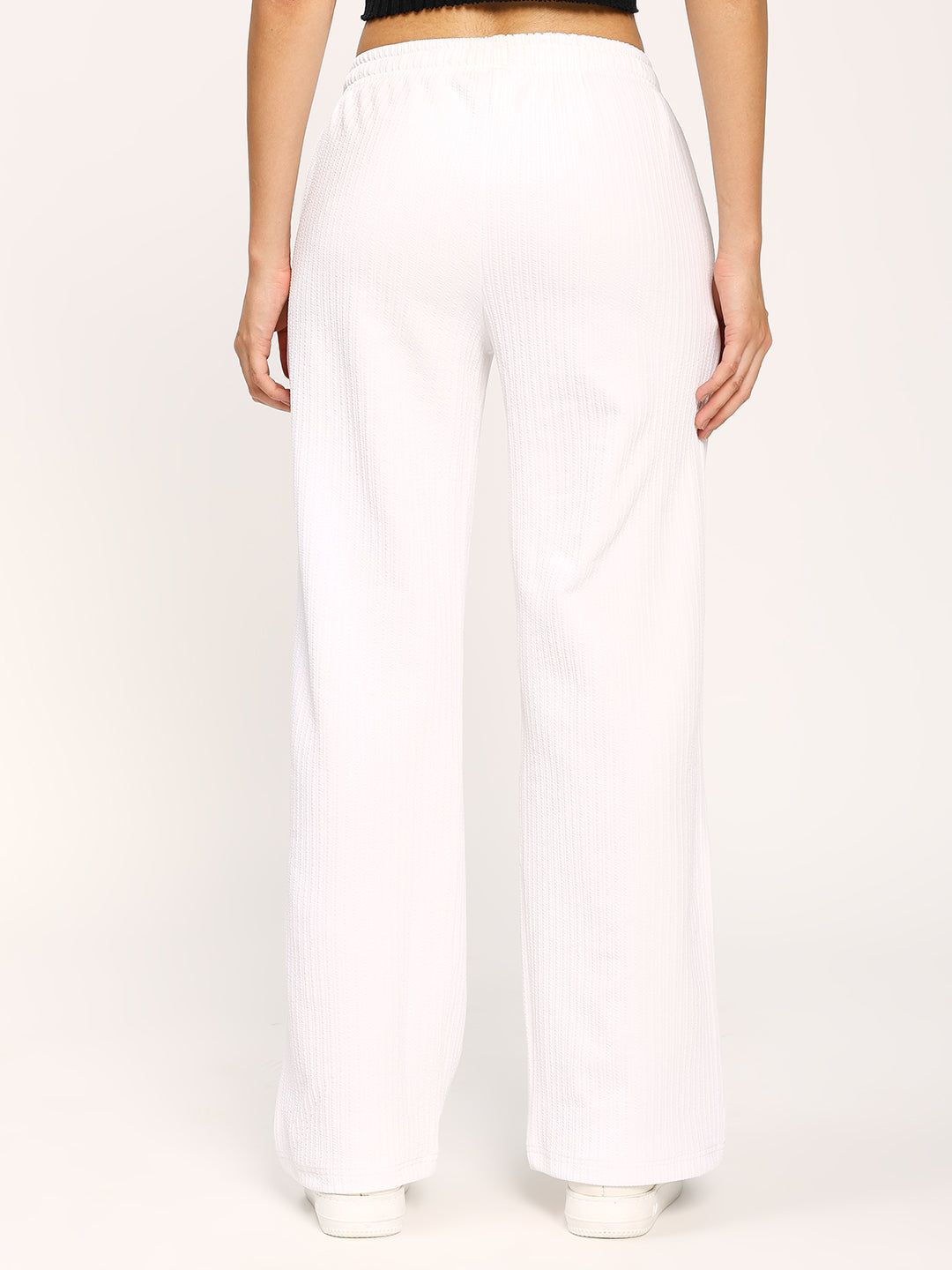 White Textured Straight Fit Fashion Pant