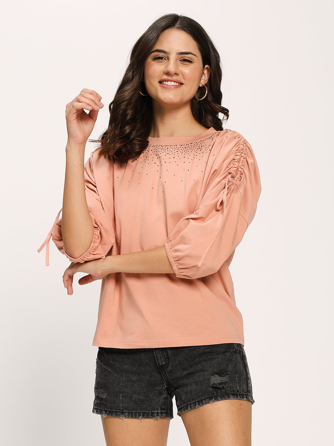 Pink Basic Fashion Casual Top With Stonework