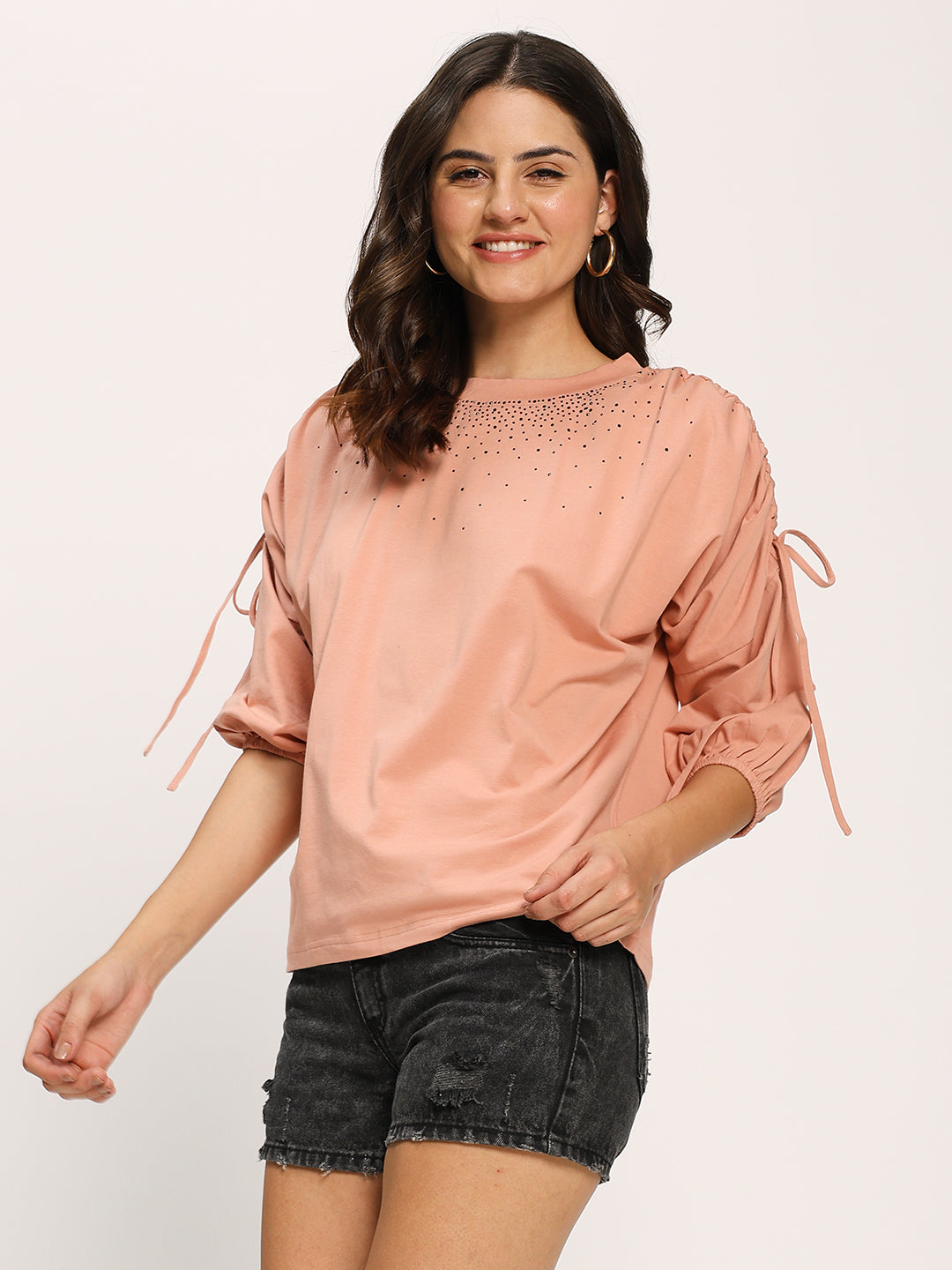 Pink Basic Fashion Casual Top With Stonework