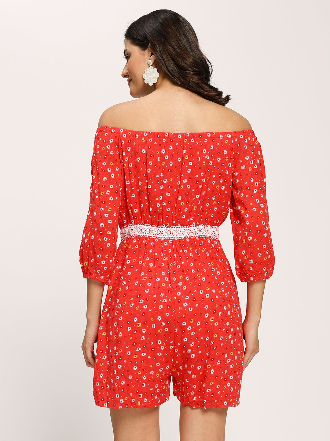 Red Fashion Floral Print Romper