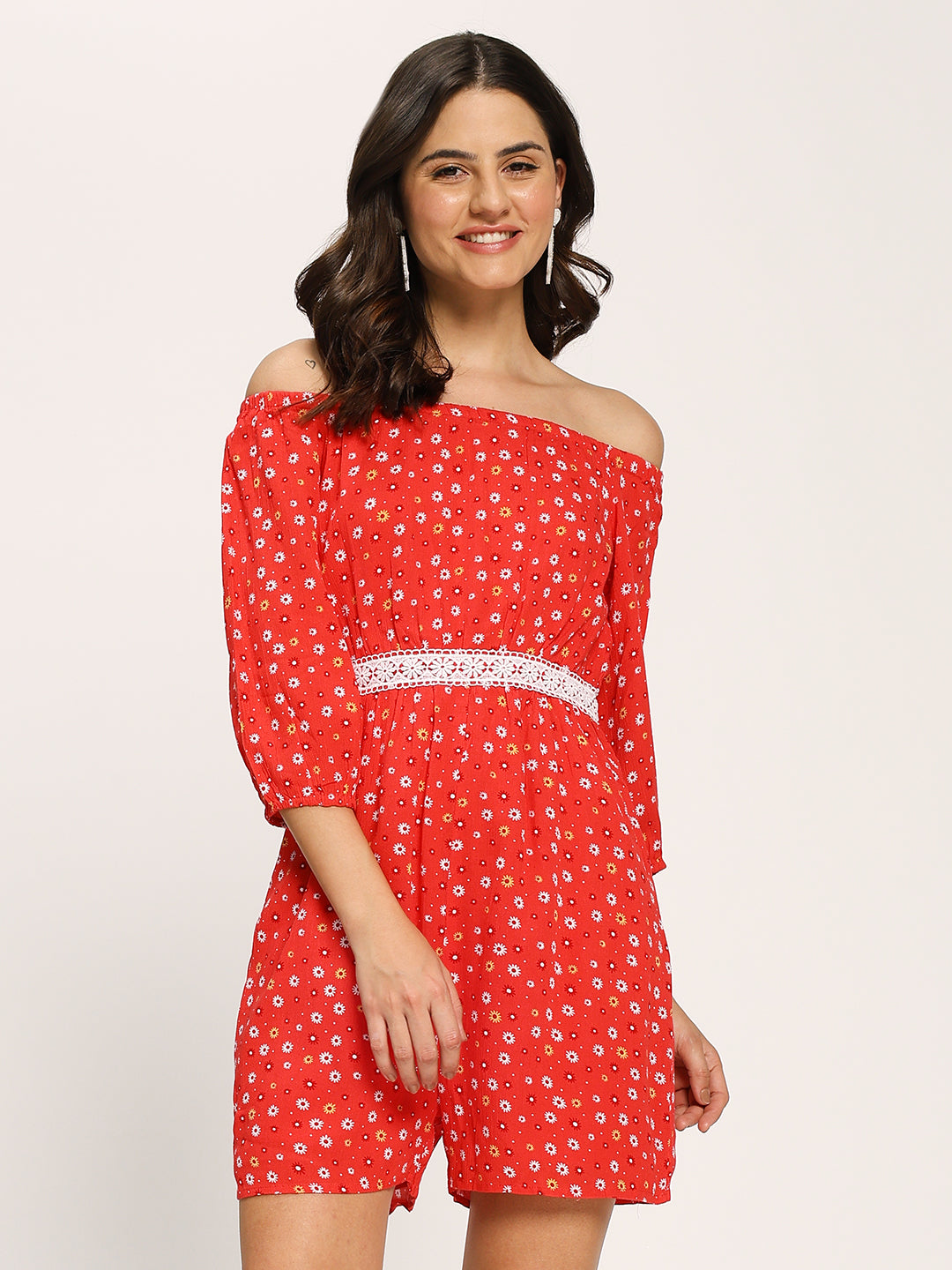 Red Fashion Floral Print Romper