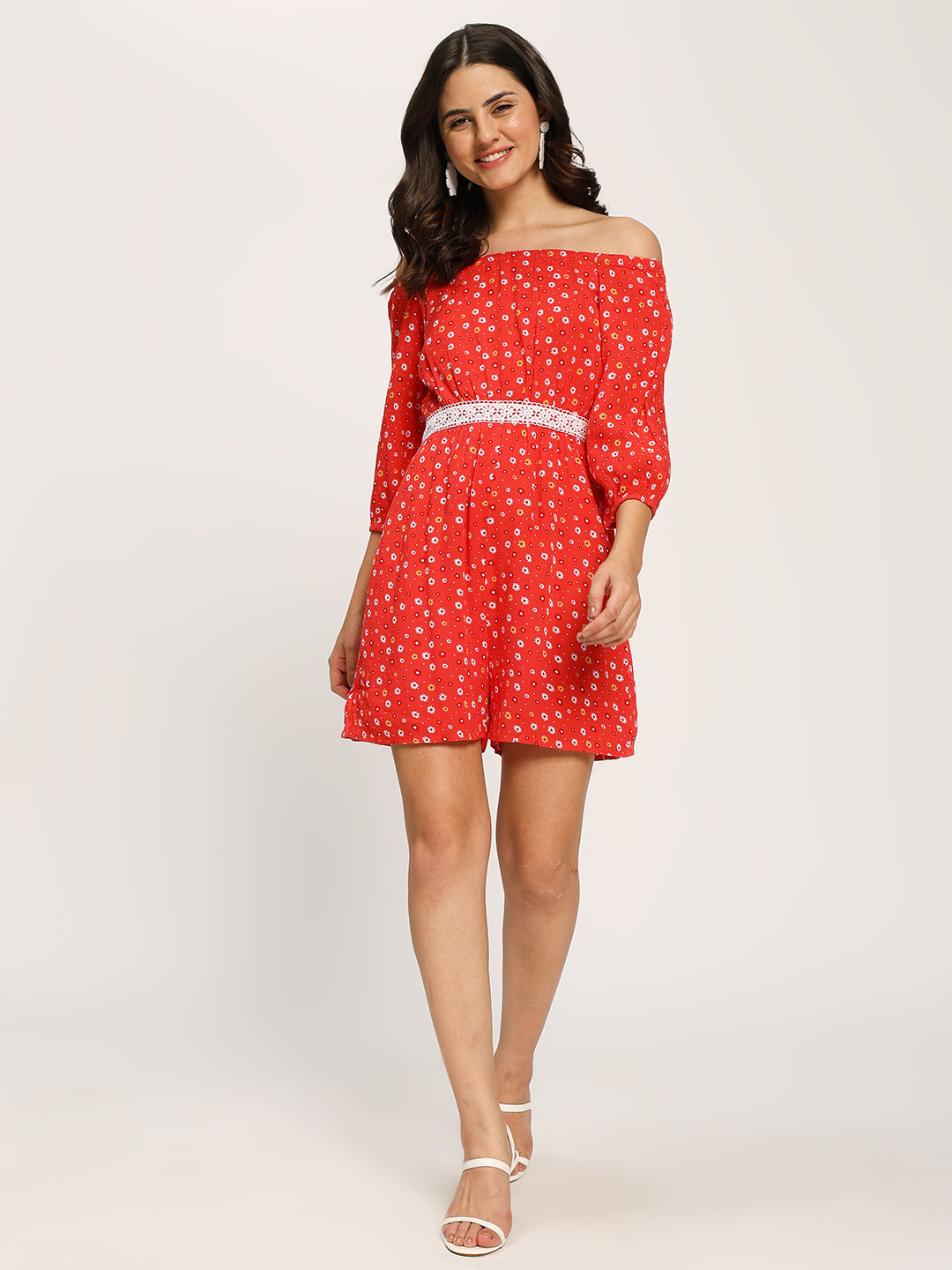 Red Fashion Floral Print Romper