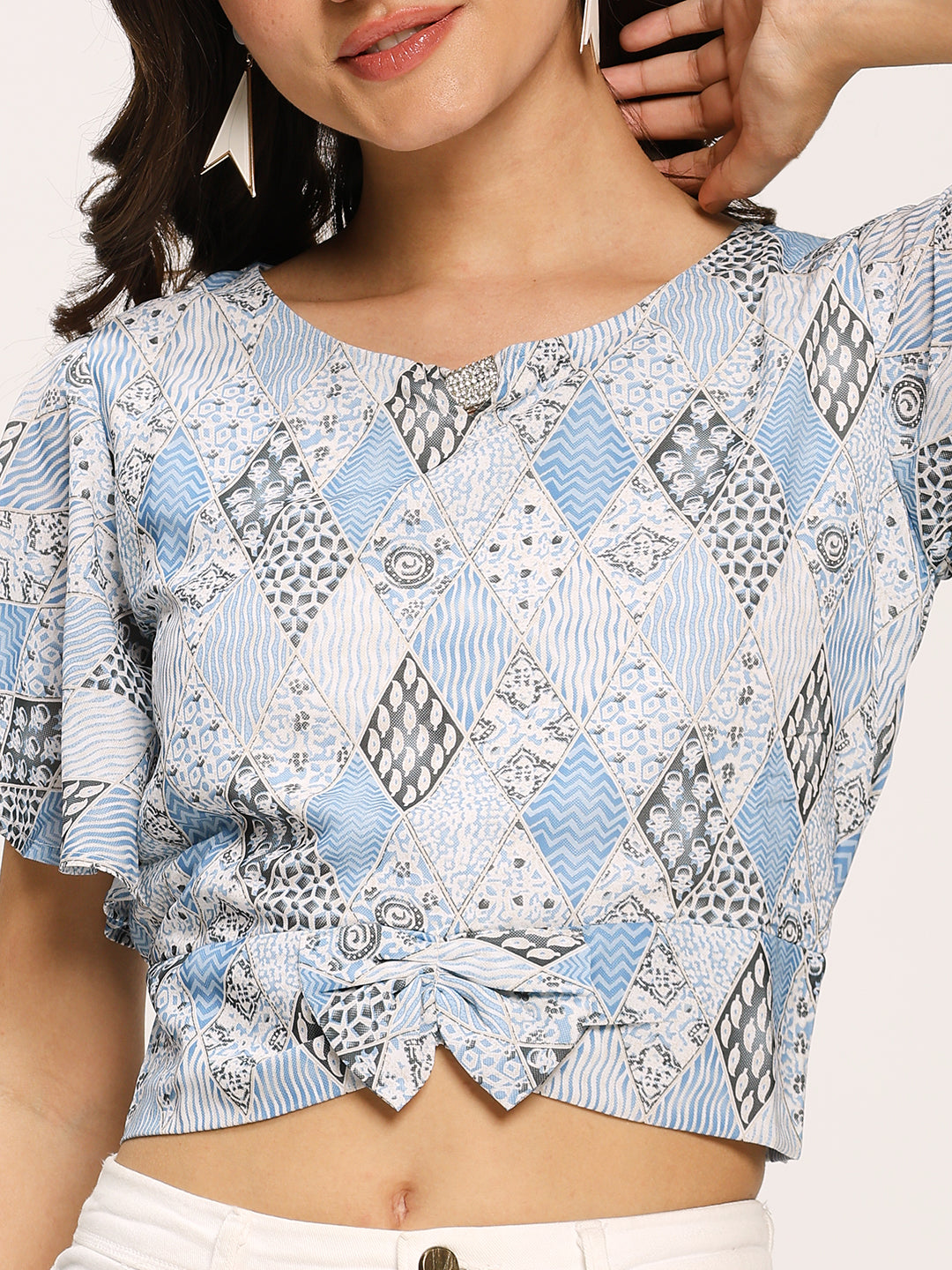Blue Fashion Geometric Print Crop Top