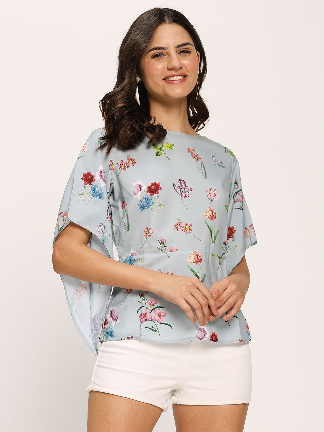 Blue Fashion Sleeves Casual Top