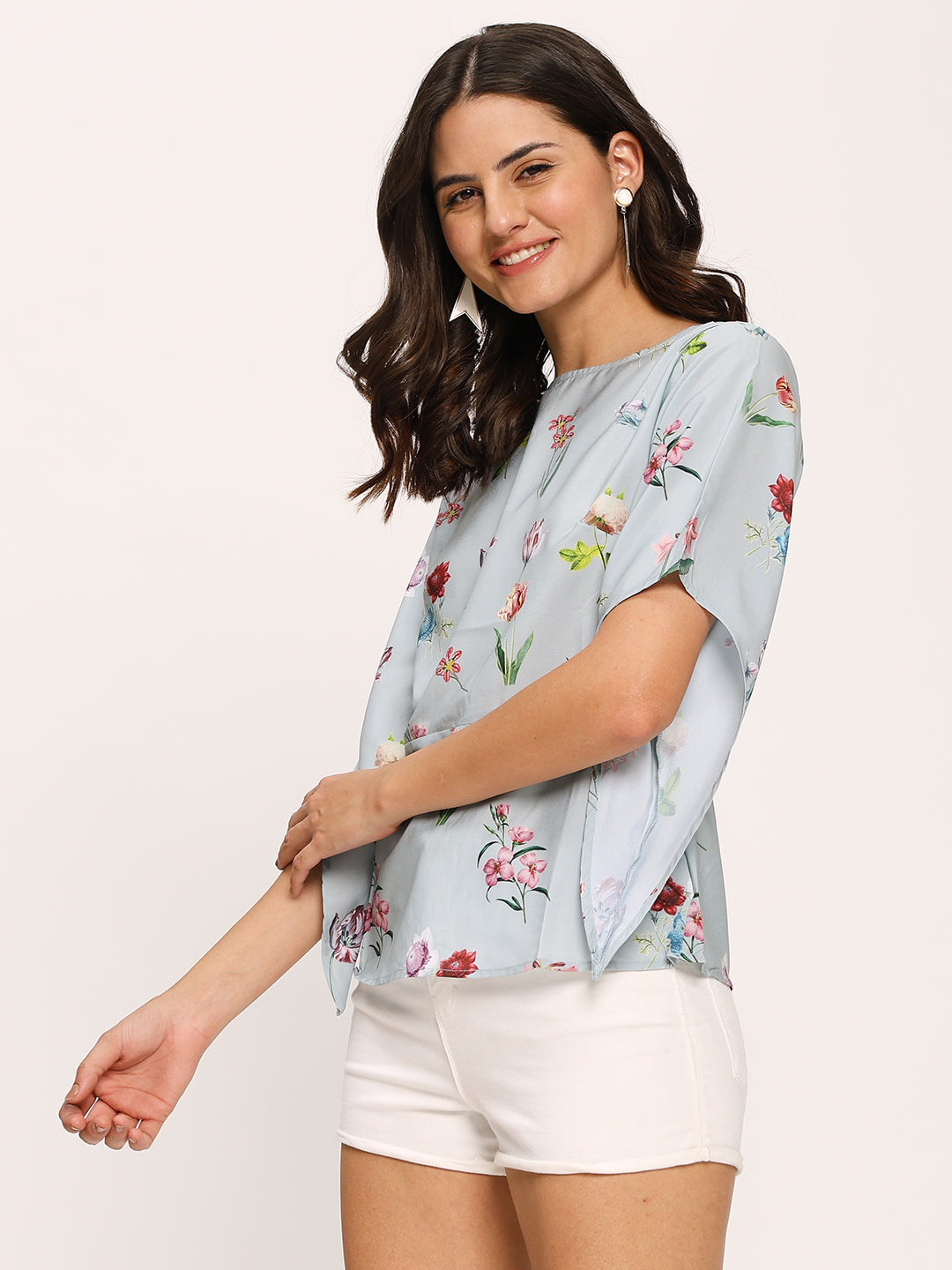 Blue Fashion Sleeves Casual Top