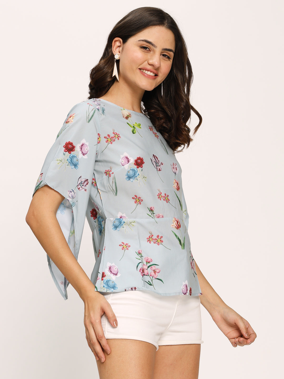 Blue Fashion Sleeves Casual Top