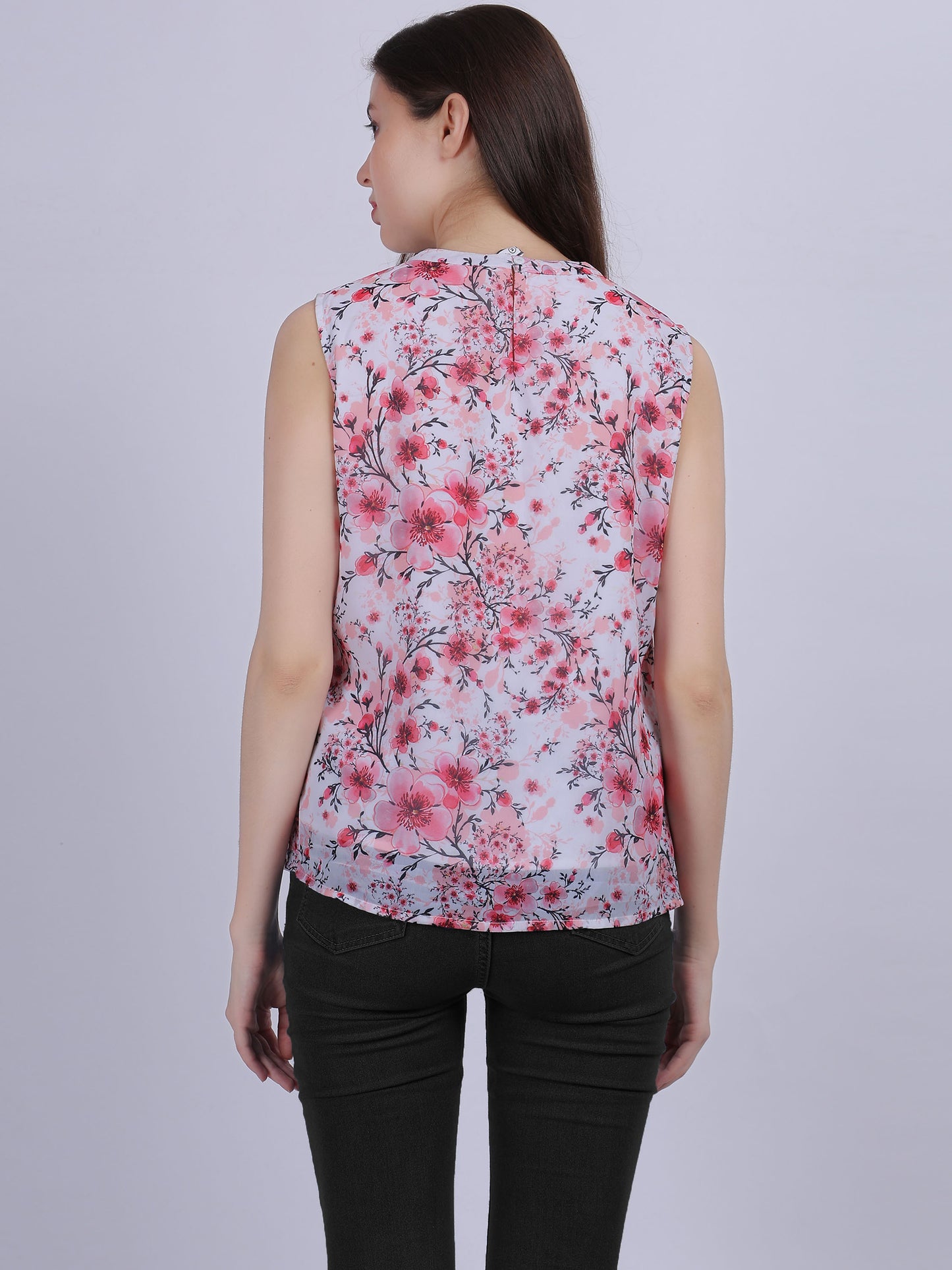 Pink Floral Print Basic Fashion Ruffle Top