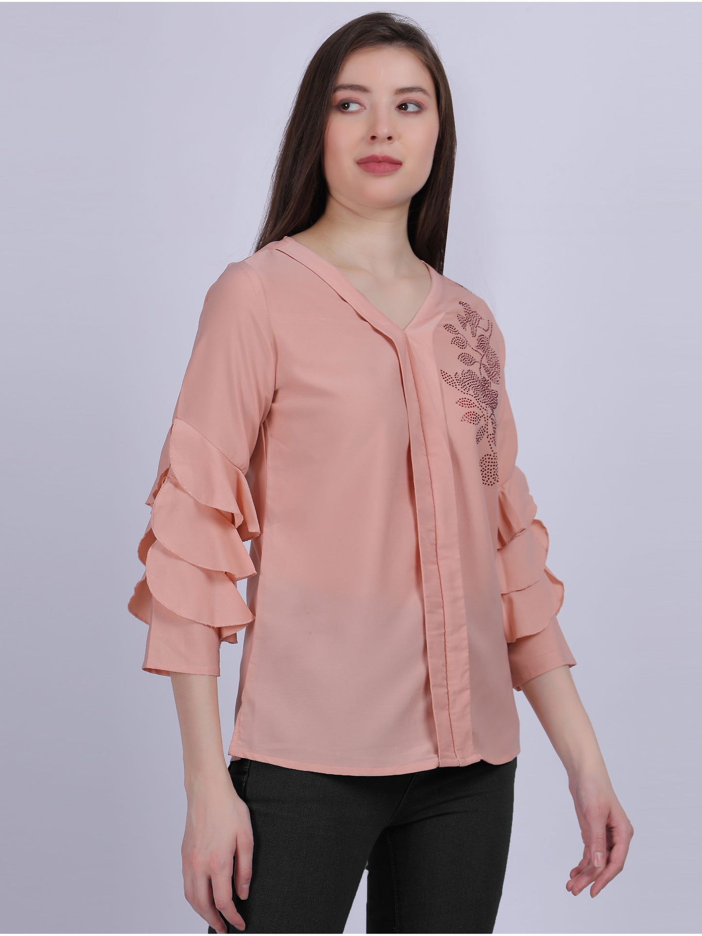 Peach Basic Casual Fashion Top With Layered Sleeves