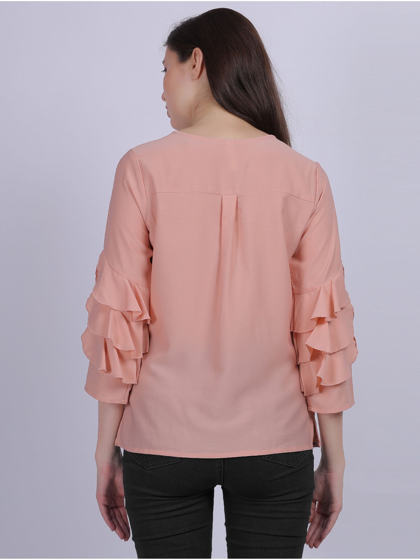 Peach Basic Casual Fashion Top With Layered Sleeves