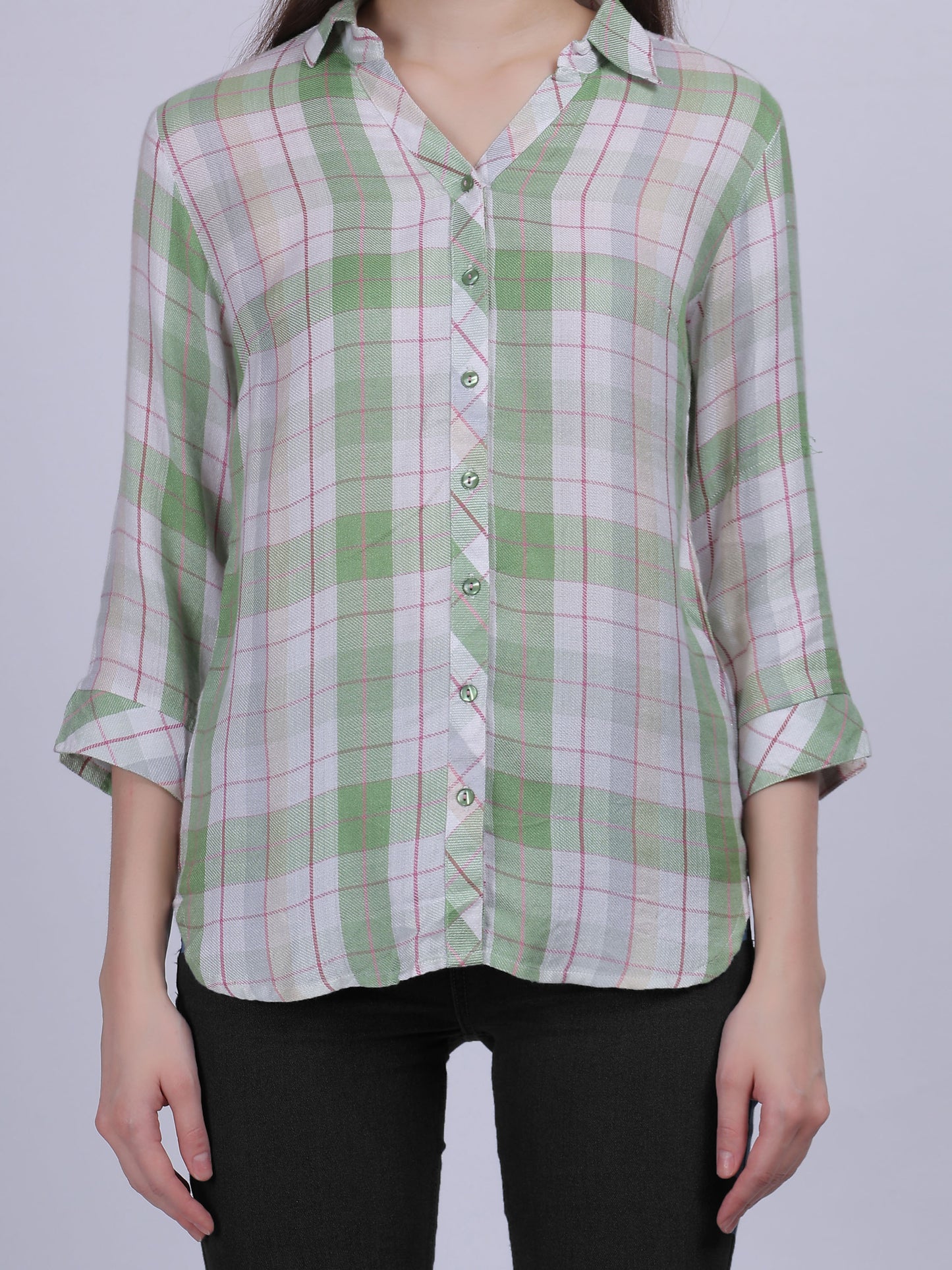 Green Checkered Print Formal Shirt