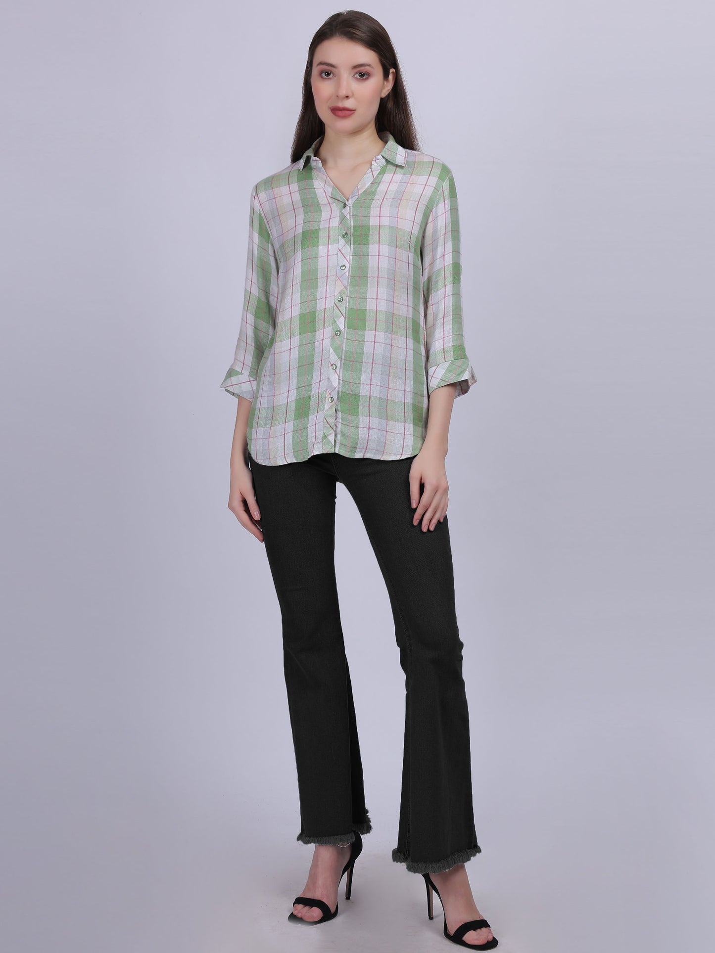 Green Checkered Print Formal Shirt