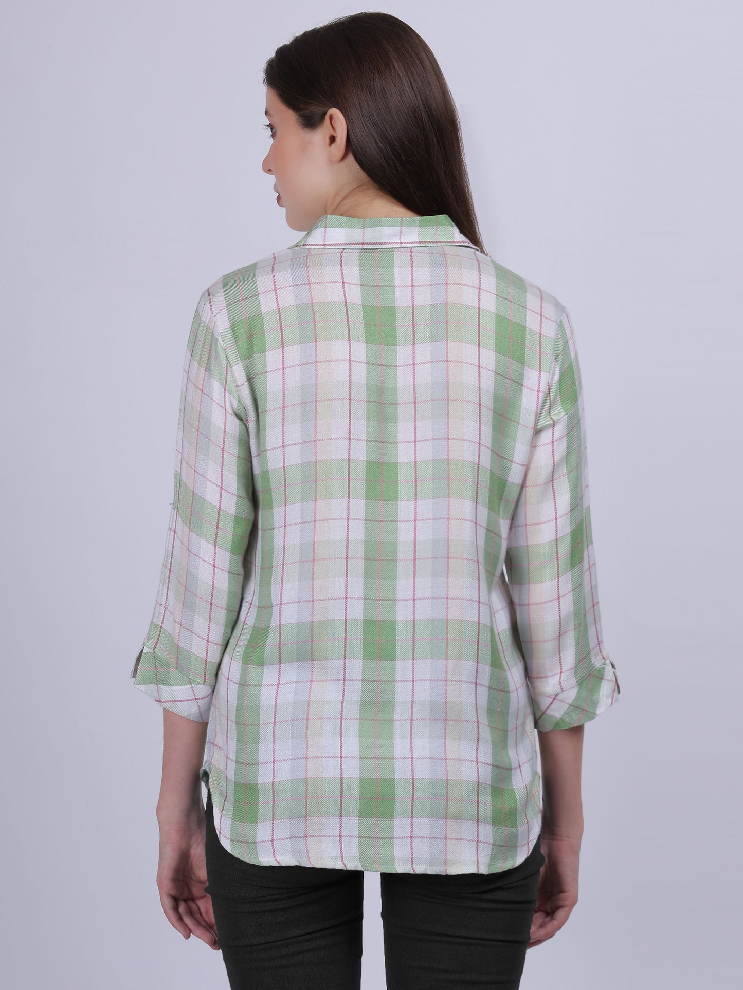 Green Checkered Print Formal Shirt