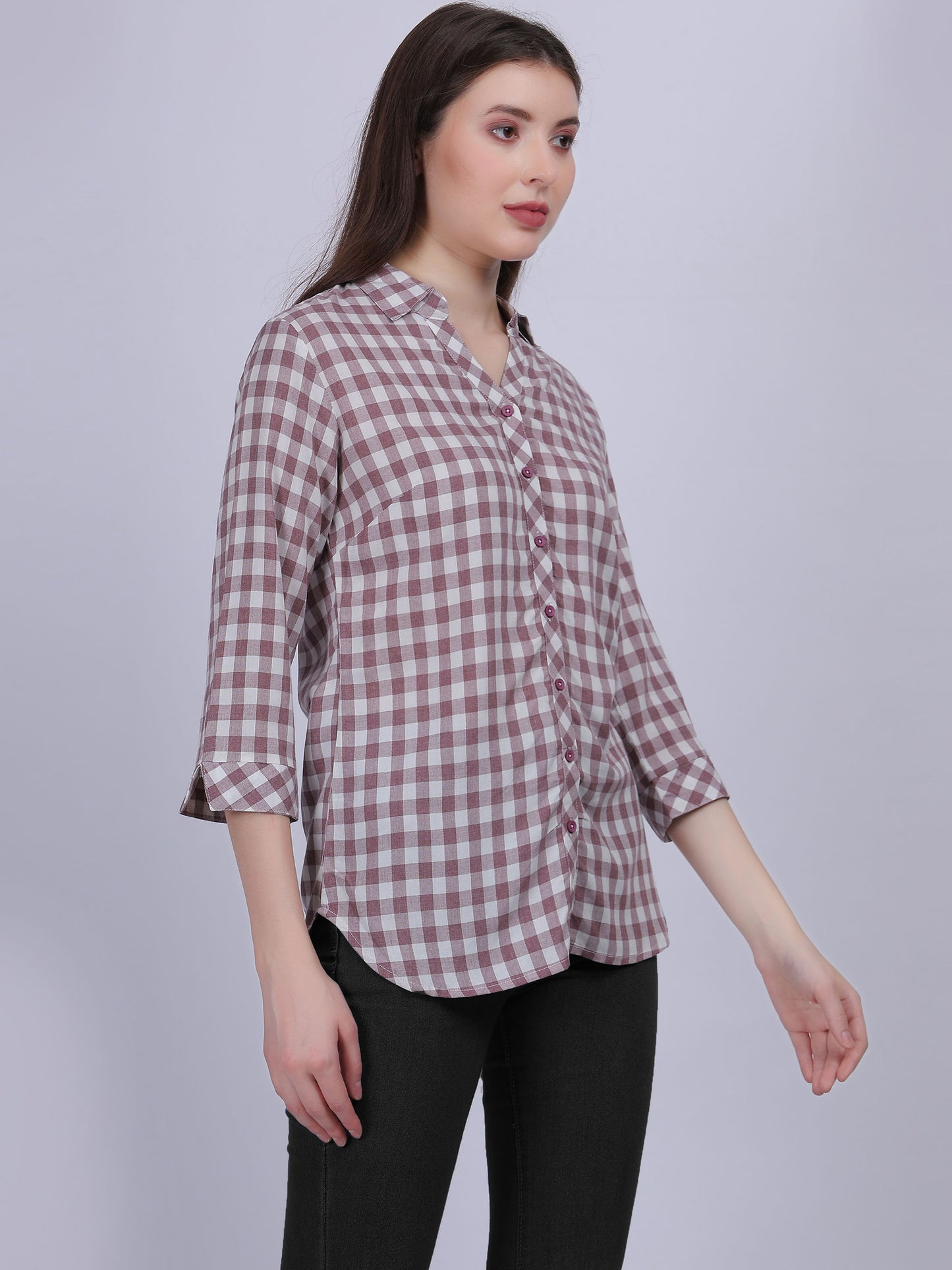 Brown Checkered Print Formal Shirt