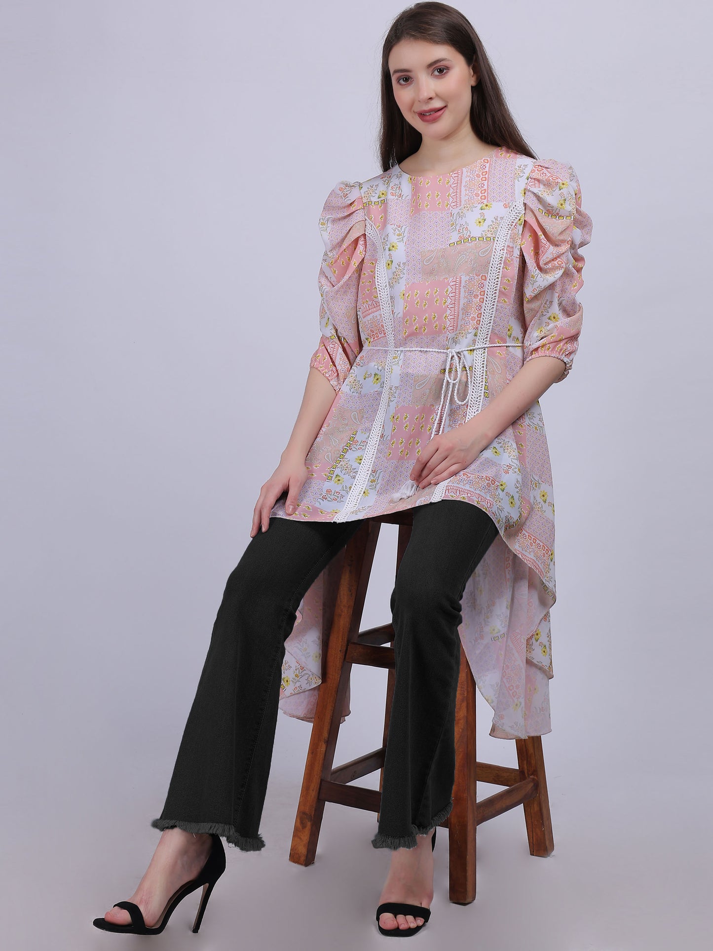 Orange Asymmetric Long Fashion Tunic Top