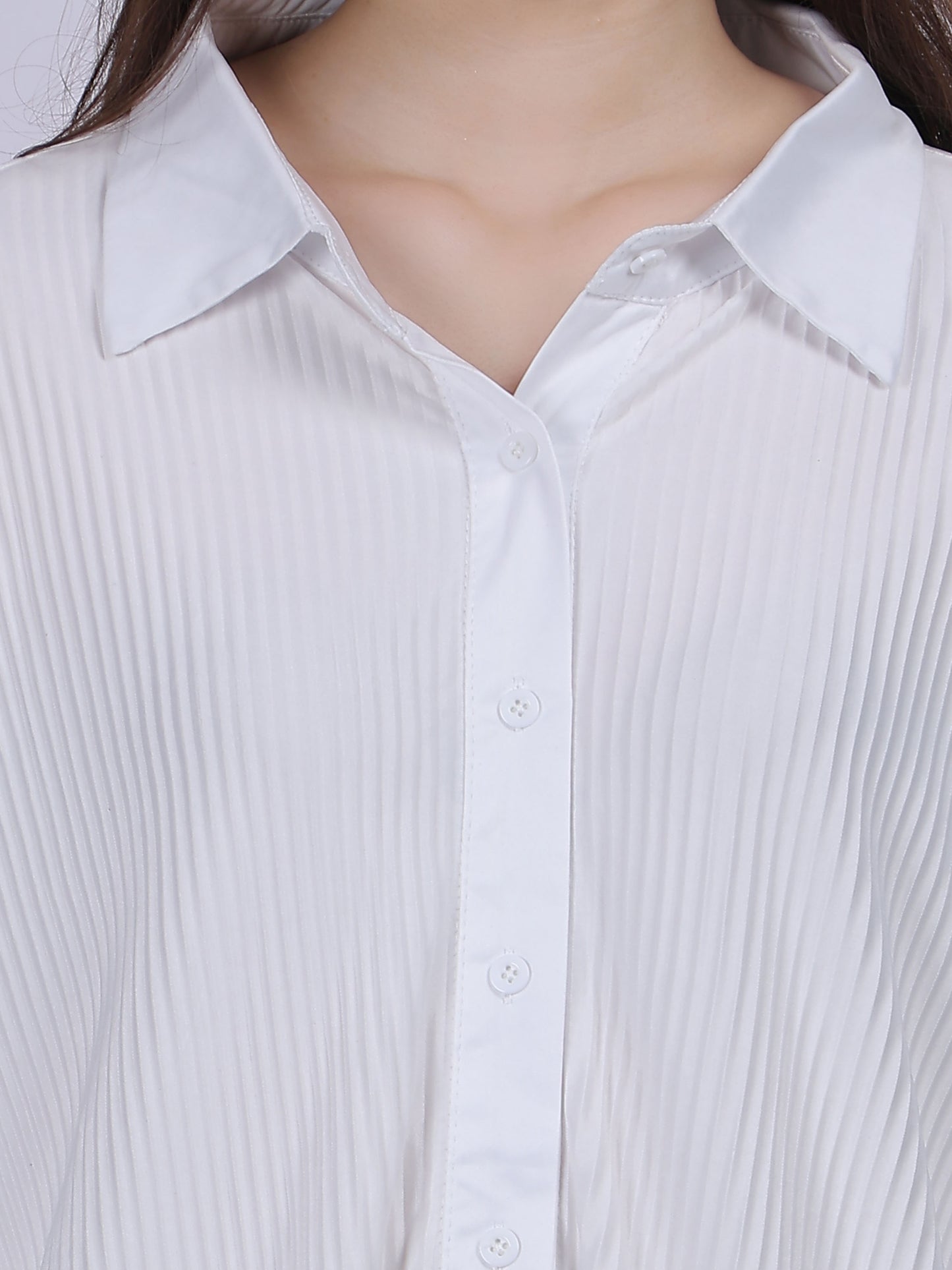 White Solid Oversized Pleated Shirt