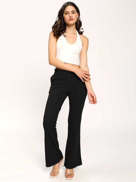 Black Textured Flare Fit Fashion Pants