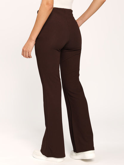 Coffee Textured Flare Fit Fashion Pants