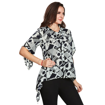 Geometric Print Shirt With Fashion Sleeves
