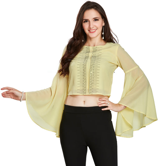 Yellow Crop Top With Flared Sleeves