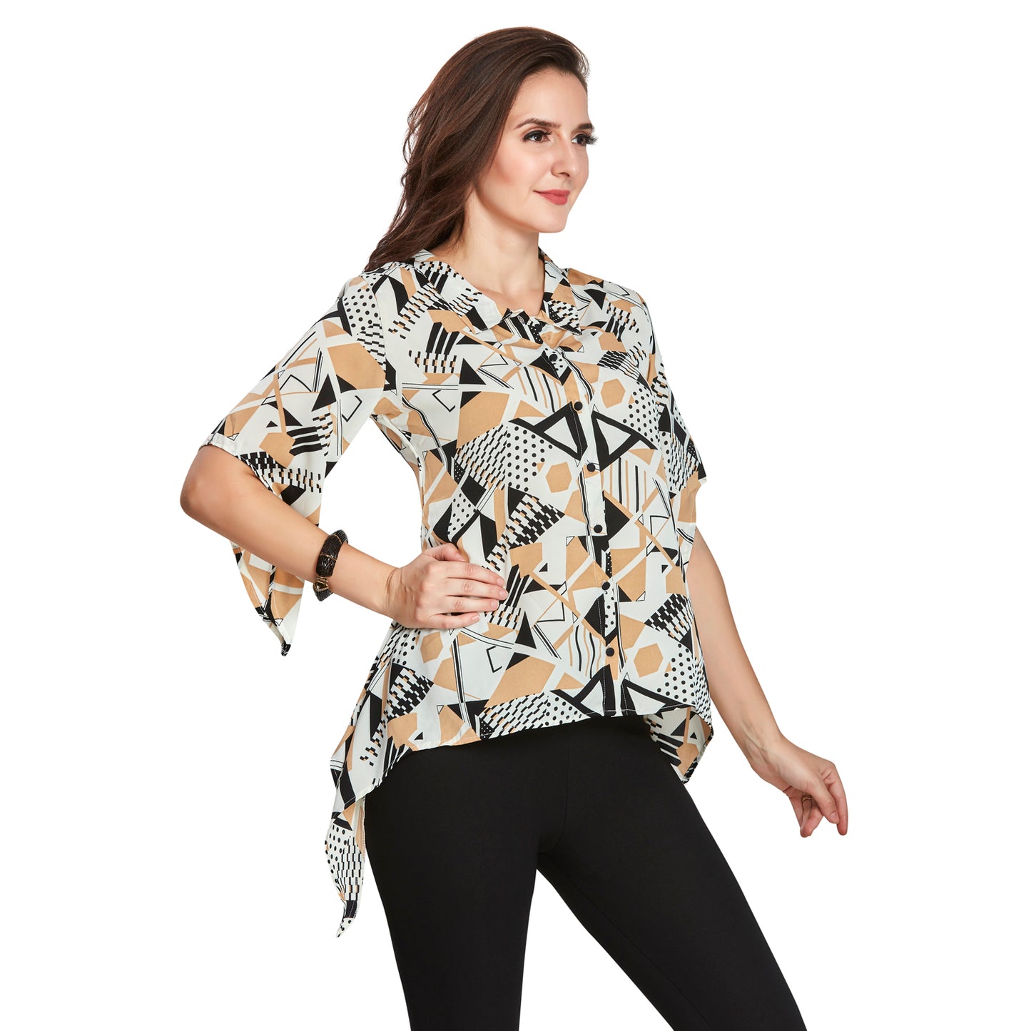 Geometric Print Shirt With Fashion Sleeves