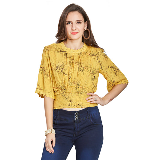 Casual Yellow Printed Top