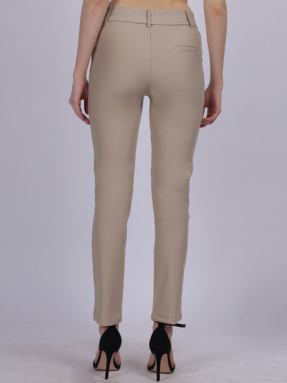 Beige Narrow Fit Formal Stretchable Pants